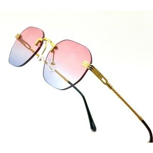 Sunglasses Retro Gold Frame Frameless Flat Lens Festival Beach Shades Lentes New